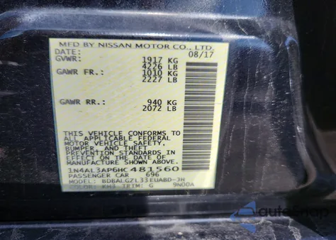 2017 Nissan Altima 2.5 S z USA, uszkodzony, nr VIN 1N4AL3AP6HC481560